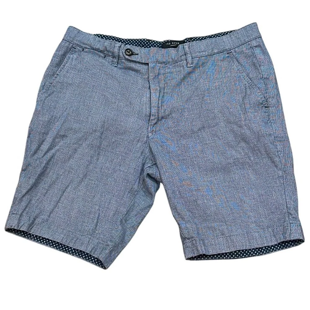 Men's Ted Baker London 9" Chino Shorts Blue White 33R Golf Preppy Flat Front