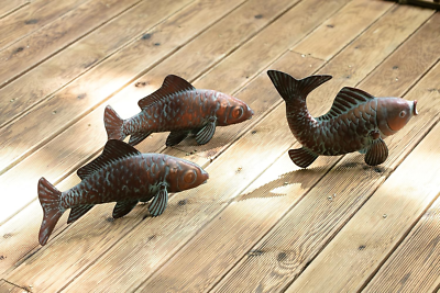 Set of 3 Garden Koi Fish Sculpture Statue Antique Copper Fish