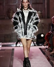 H&m X Giambattista Valli Black White Oversized Leather Faux Fur Moto Jacket Xs