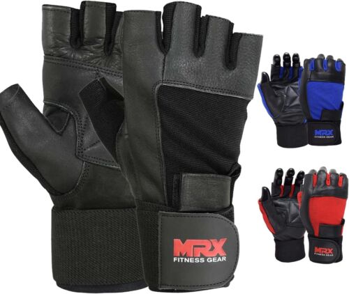 Weight Lifting Gym Gloves Fitness Training Workout Leather Exercise Black MRX   - Afbeelding 1 van 7