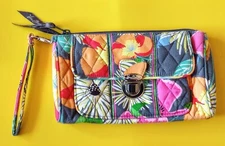 Vera Bradley Quilted Jazzy Blooms Push Lock Wristlet Mini Wallet