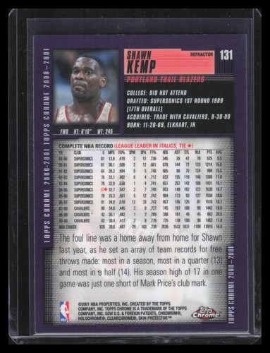 2000-01 Topps Chrome Refractor 131 Shawn Kemp - Picture 2 of 2