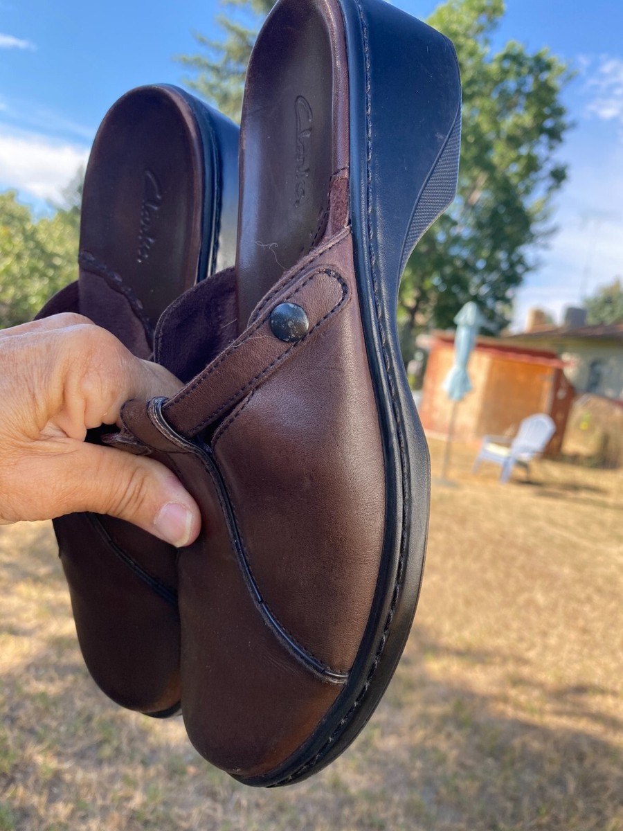 HOT Brown Leather Clarks Leather Clogs Clarks 74516 Brown