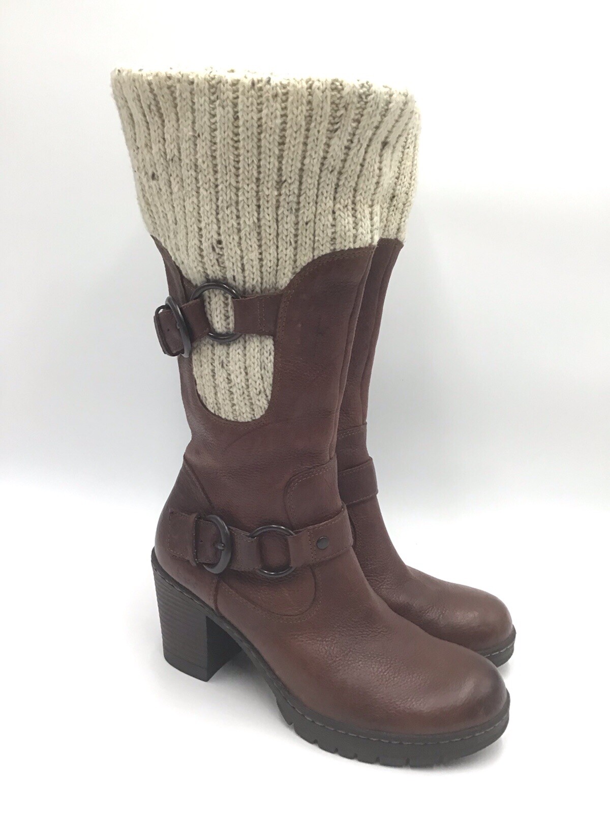 Boc Brown Cream Leather Sock Knee High 