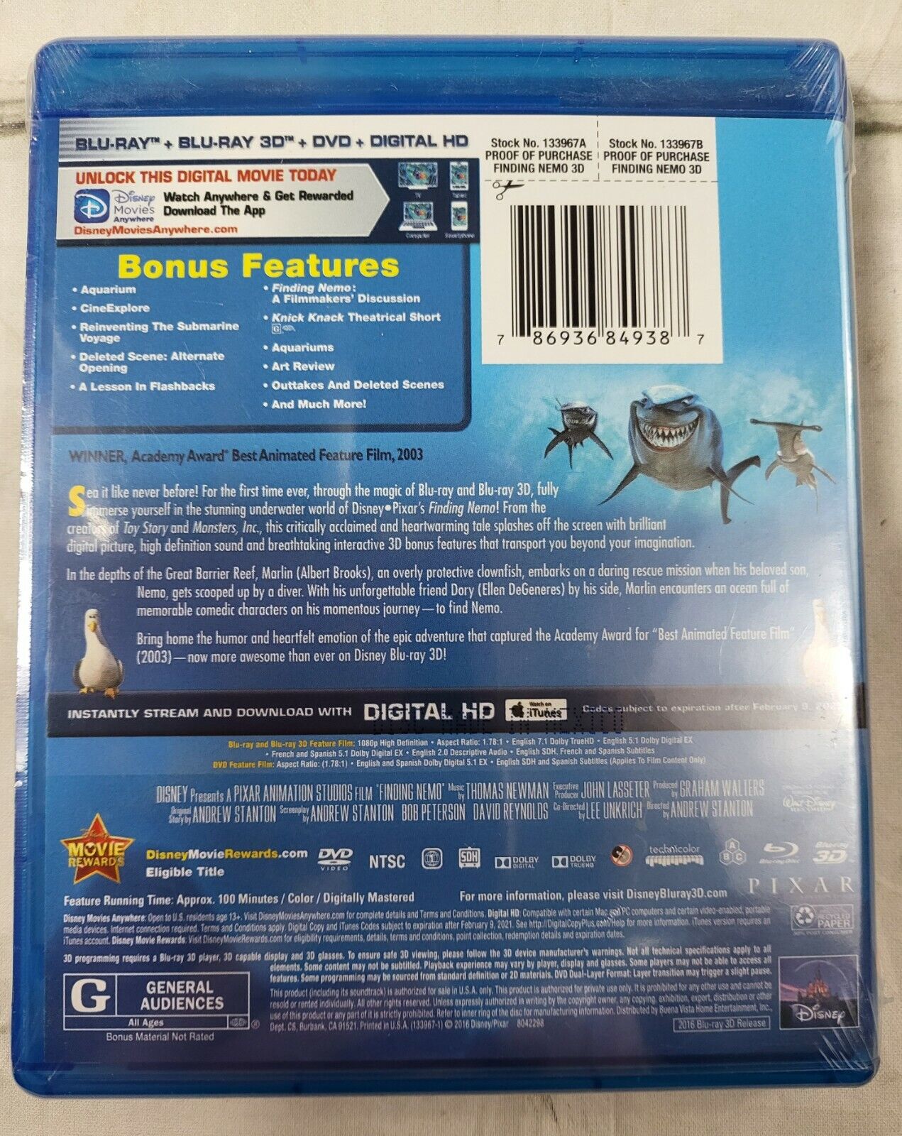 Finding Nemo Blu-ray, 3D, DVD. Digital Ultimate Collector's BRAND NEW SEALED