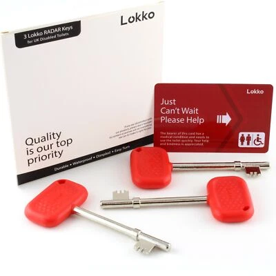 LOKKO Radar Key for Disabled Toilets UK 3 Pack - Boxed with Bonus Toilet Use Card