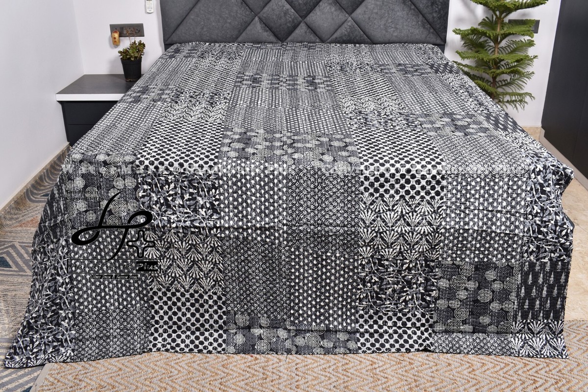 Patchwork Black Quilted Throw Blanket Black Traditional Blanket