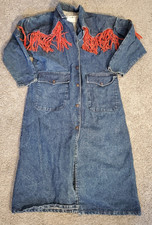 Vtg Pioneer Wear Duster Denim Jacket Size 10 Red Fringe Western Made in USA