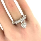 Judith Ripka Vintage CZ, Sterling Silver Dangle Heart Charm Ring Sz. 7