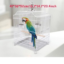 Silver Bird Cage Metal Parrot Bird Cage Hanging Parakeet Cage with Rolling Stand