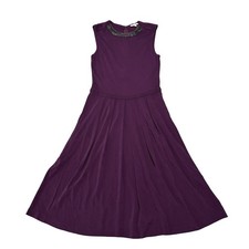 Tory Burch Eva Dress Beaded Collar Pleated Skirt Wild Plum Women's Size M 15x43