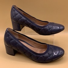 Vionic Ruby Quilted Leather Block Heel Pumps Blue Orthotic Womens 8