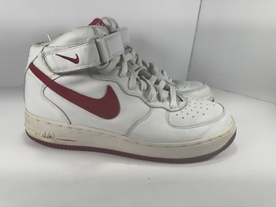 Nike Air Force 1 Mid White Red Mens Size 10 Strap Leather Classic AF1