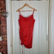 Sample UK 10 Red Satin Ruched Cowl Neck Mini Dress Party Evening