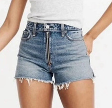 Abercrombie  Fitch Annie High Rise Jean Shorts Size 28 Raw Hem Exposed Zip