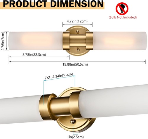 Modern Gold Wall Sconces Frosted Glass Bathroom Wall Light Fixtures E26 T10 Bulb - Picture 6 of 7