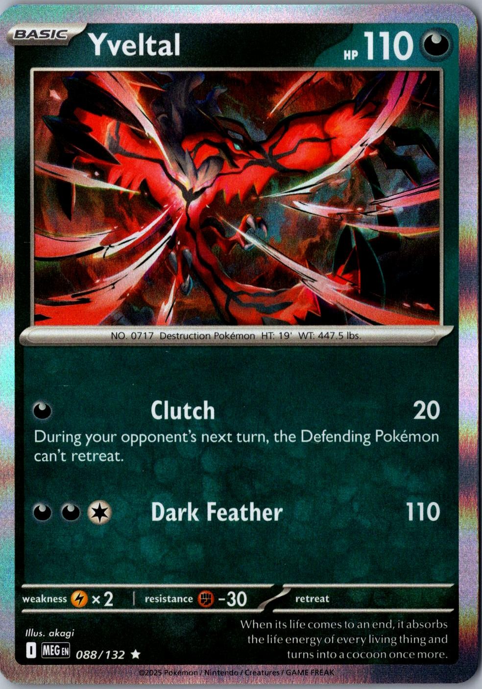 Yveltal Holo 088/132 Rare ME01: Mega Evolution LP Pokemon Card