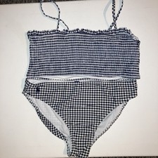 Polo Ralph Lauren Gingham Black  White Checked 2-Piece Bathing Suit Size 14 Kid