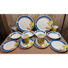 Vtg 14 Pc Looney Tune 2001 Tweety Bird Dinnerware Plates Bowls Mugs By Gibson