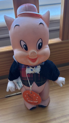 Vintage Porky Pig w/ pink hat 940204 Poseable R Dakin 1968 7''