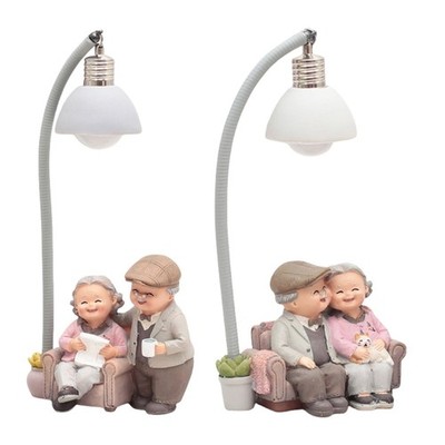 Romantics Senior Couple Figure Nightlight Old Married Couple Statues for Gift