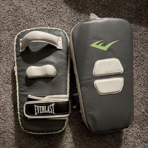 Everlast Iso Plate Strike Pads Punch Mitts Pair Gray w/ Green Logo