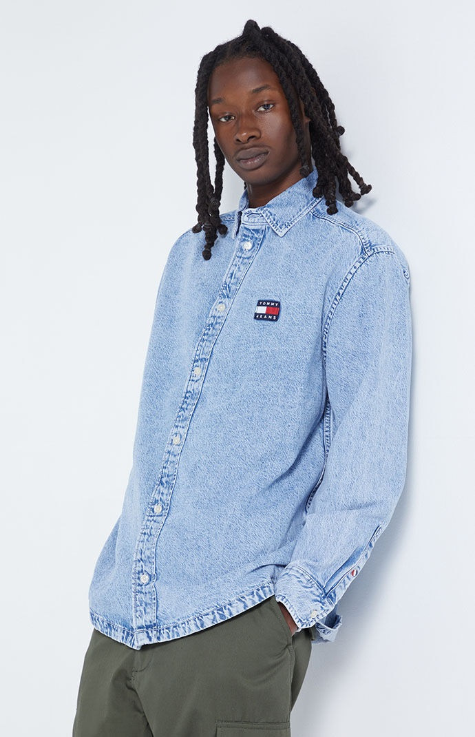 Tommy Jeans Men's Denim Long Sleeve Button Down Shirt Blue Size