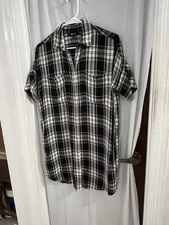 Madewell Womens Xs Courier Shirt Dress Gordon Plaid Black White With Pockets