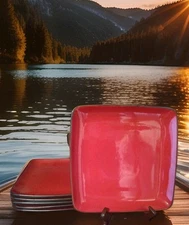 6  Home Trends Rave Red Square 11” Dinner Plates