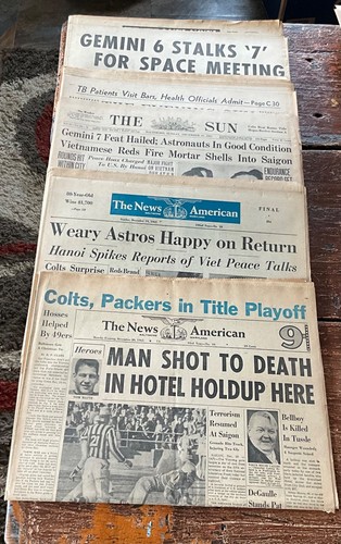 1965 NASA Gemini 6 & 7 Newspaper Lot Rendezvous Borman Lovell Schirra