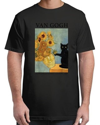 Van Gogh Black Cat With Sunflowers Funny Cat Funny Adult S-4XL T-Shirt