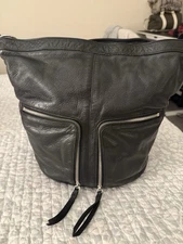 ALL SAINTS Fetch Black  Calfskin Pebbled Leather Hobo Shoulder Bag