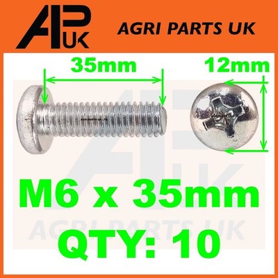 10x Linsenkopfschraube M6 x 35 mm Pozi Zink für JCB John Deere Bagger Fastrac