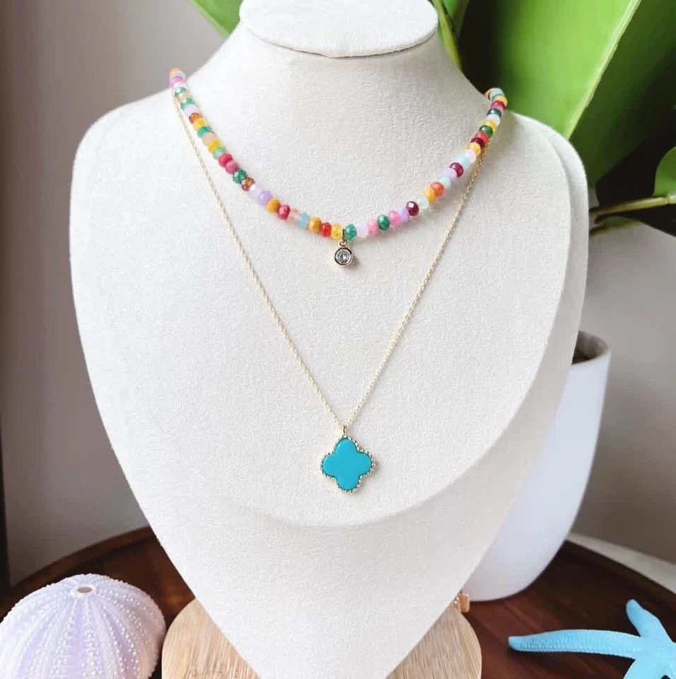 Park Lane Turquoise Lana Necklace 18” Hand Painted Quatrefoil Design Retail $34 - Image 2 of 2