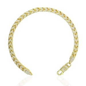 Authentic 14K Gold Over Sterling Silver Pave Zirconia 6mm Franco Bracelet (Solid Links) 8"