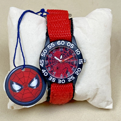Marvel Kids Spiderman Time Teacher Watch Red Hook and Loop Band NEW