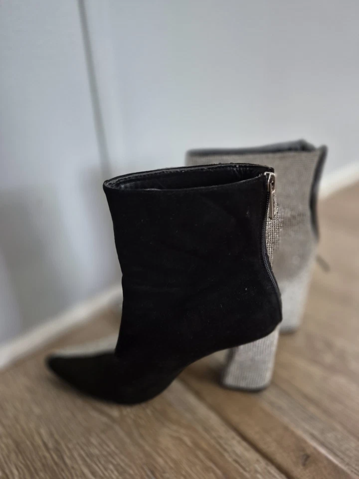 Блестящий блок каблука ботильоны с стороны молнии женщин размер 9 замшевые стразы - Изображение 4 из 4