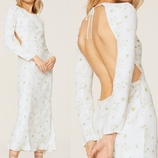 THE THIRD FORM Satin Wild Flower Daisy Long Sleeve Open Back Dress US 8