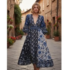 Ulla Johnson Iona Cotton Midi Dress 2 Blue NEW