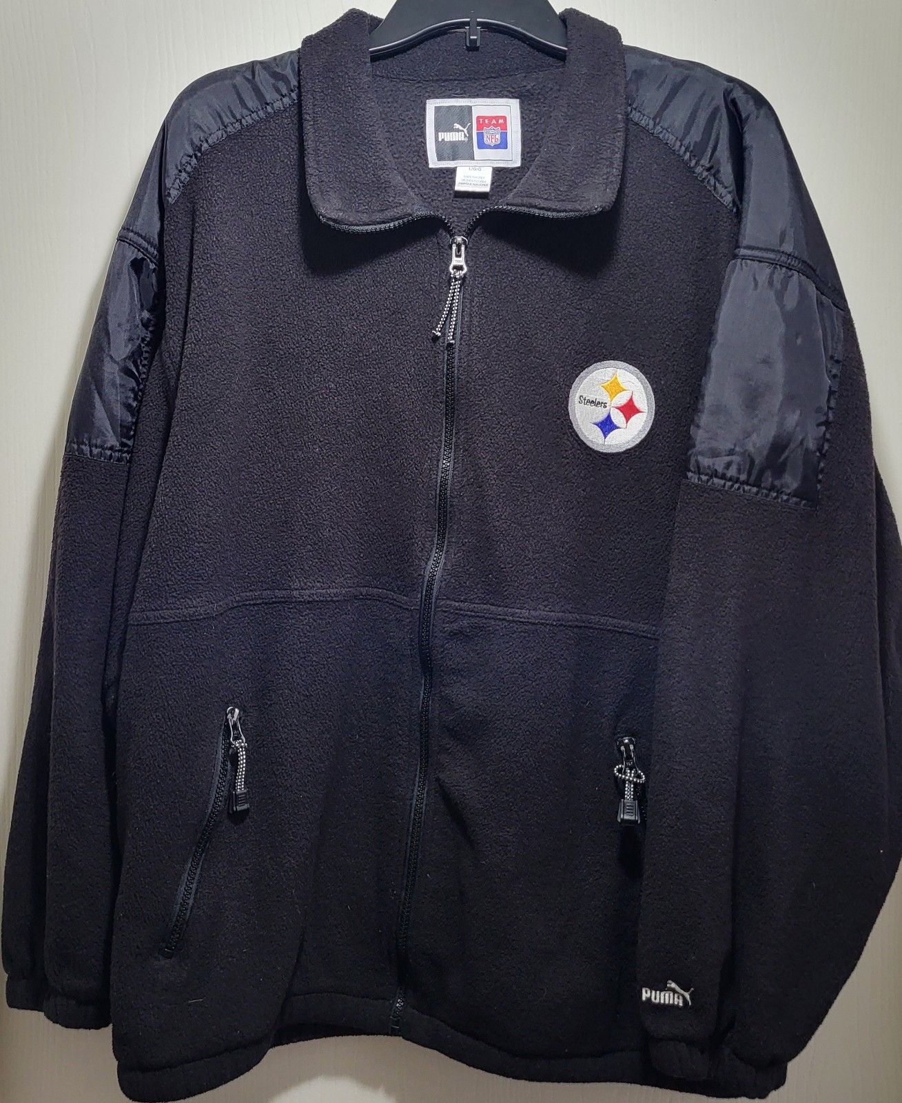 PUMA Jacket Men's Size L Black NFL Pittsburgh Steelers Fleece Full Zip Football