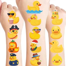 52 PCS Rubber Duck Temporary Tattoos for Kids, Yellow Duck Themed Tattoos for Bi