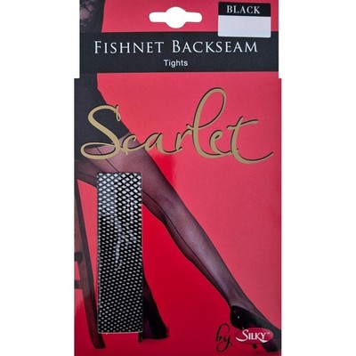 Naht NETZSTRUMPFHOSE Ultra Transparent SEIDIG Scarlet SCHWARZ Atmungsaktiv Cool | M L