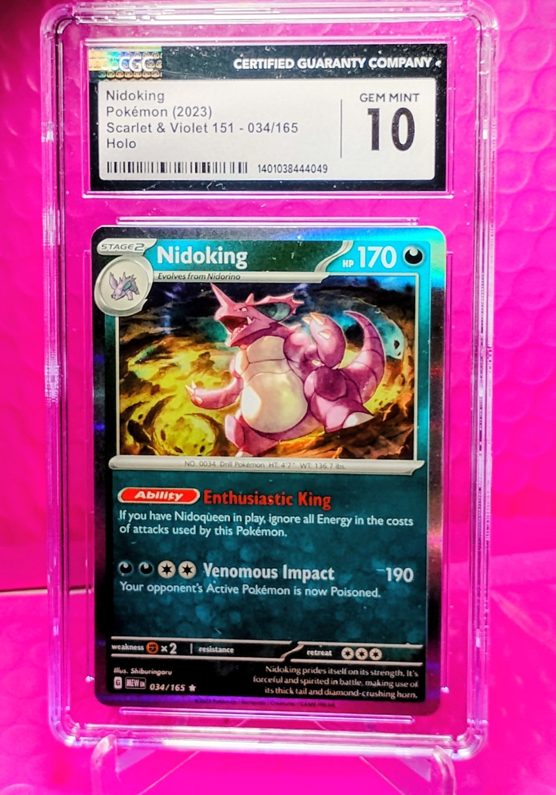 2023 Nidoking CGC Graded Mint 10#034/165 HOLO Pokemon 151 English Card