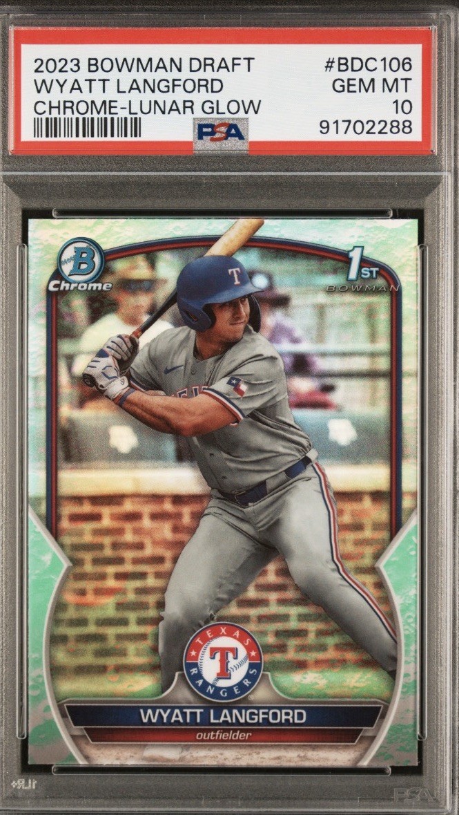 Wyatt Langford 2023 Bowman Draft 1st Chrome Lunar Glow Refractor PSA 10 Gem Mint
