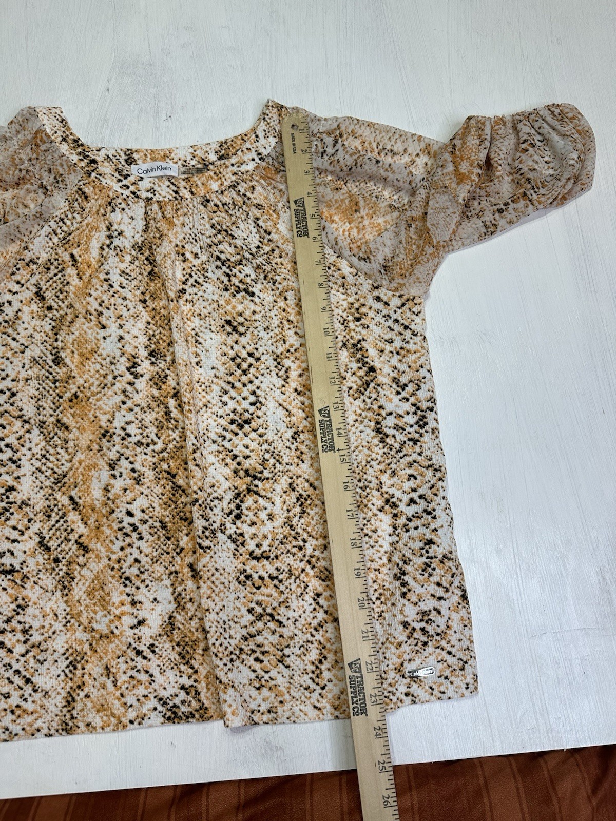 Calvin Klein Womens Medium Snake Print Blouse Sheer Sleeve Animal Print Top thumbnail 6