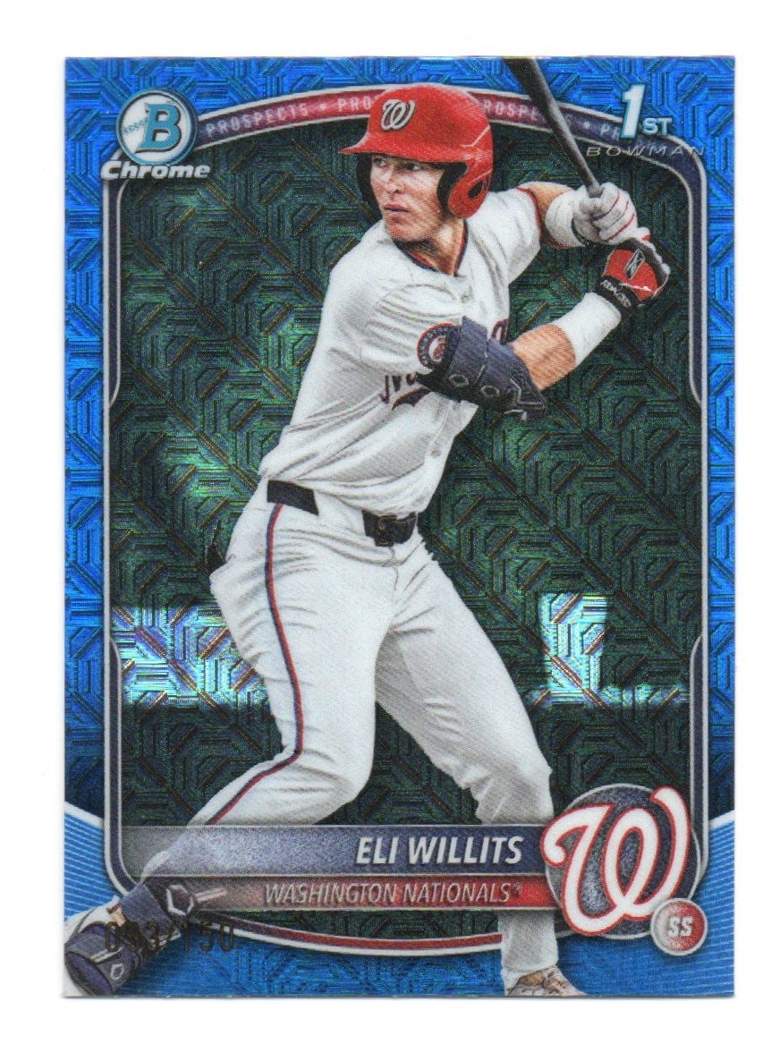 2025 Bowman Draft Eli Willits Chrome Blue Mojo Refractor 93/150 Nationals BDC-1