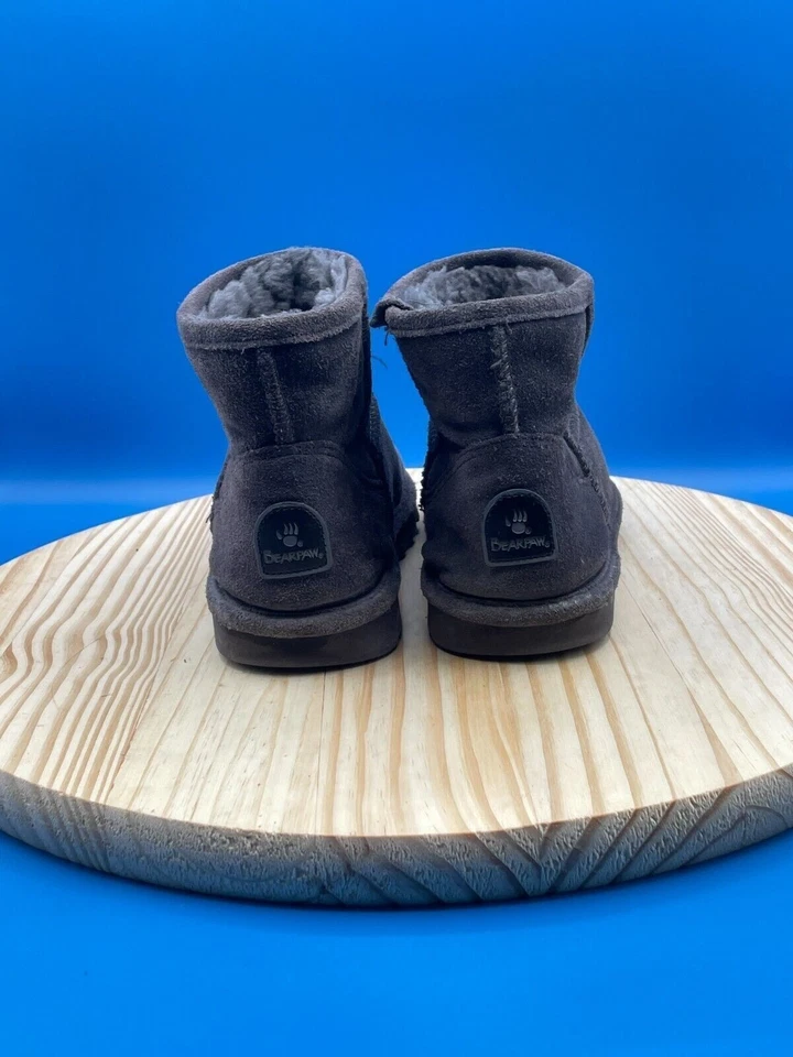 Bearpaw Alyssa Boot Women's Sz 7 Gray Leather Suede Wool Round Toe Pull On 46 - Image 3 of 4