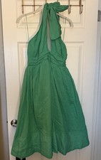 ASTR the Label Green Cotton/Linen Halter Dress Size S Fit Flare Tea Midi Holiday