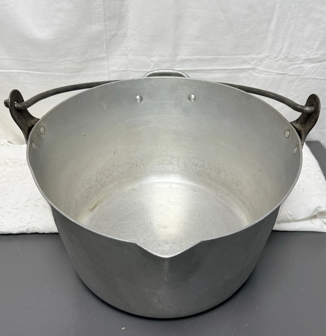Vintage Aluminium Cooking Pot Pan Steel Swing Handles Large Kitchen Cauldron