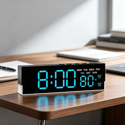 Digital Wall Clock Large Display Dual Alarm Temp DST Dimmer USB/Battery Powered